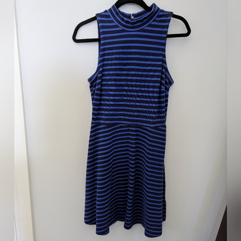 Old Navy Blue/Navy Stripe Mock Neck Skater Dress, Size Medium